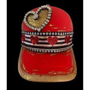 Valentine's Day Truckers Cap Hat Hand Decorated Red Black White Gold [COPY]